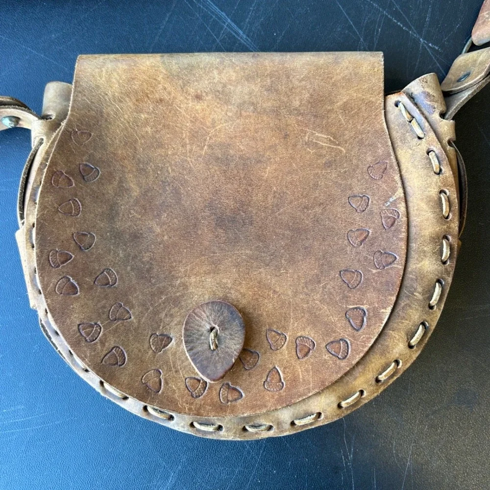 Vintage Leather Shoulder Bag Boho Hippie Satchel Crossbody Purse Bag Coachella - Picture 2 of 12